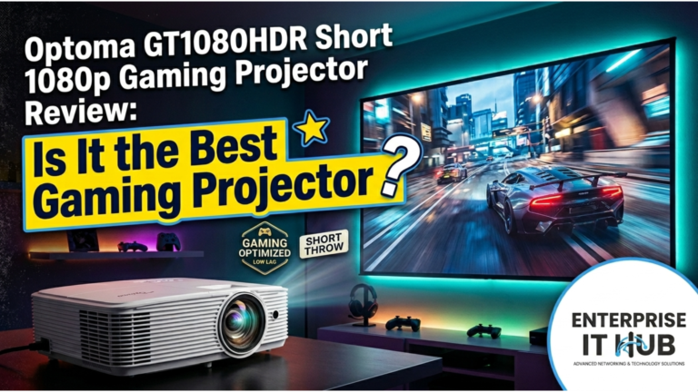 Optoma GT1080HDR gaming projector on coffee table projecting 120-inch screen in modern apartment