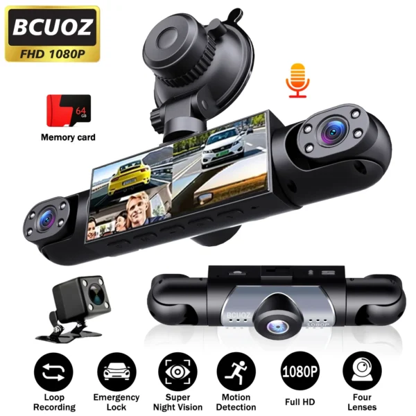 4 lens 360 dash cam with screen and side cameras
