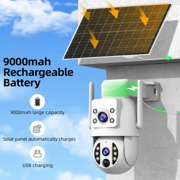 Solar security camera with 9000mAh rechargeable battery