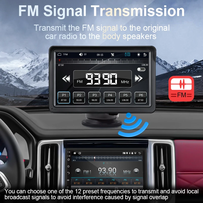 Portable CarPlay screen FM transmitter to car speakers