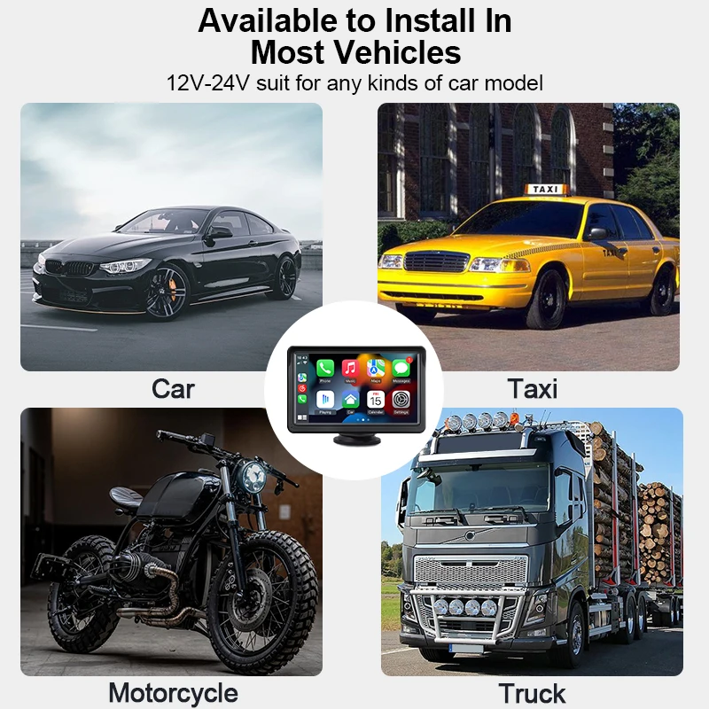 Portable CarPlay screen fits cars trucks and motorcycles