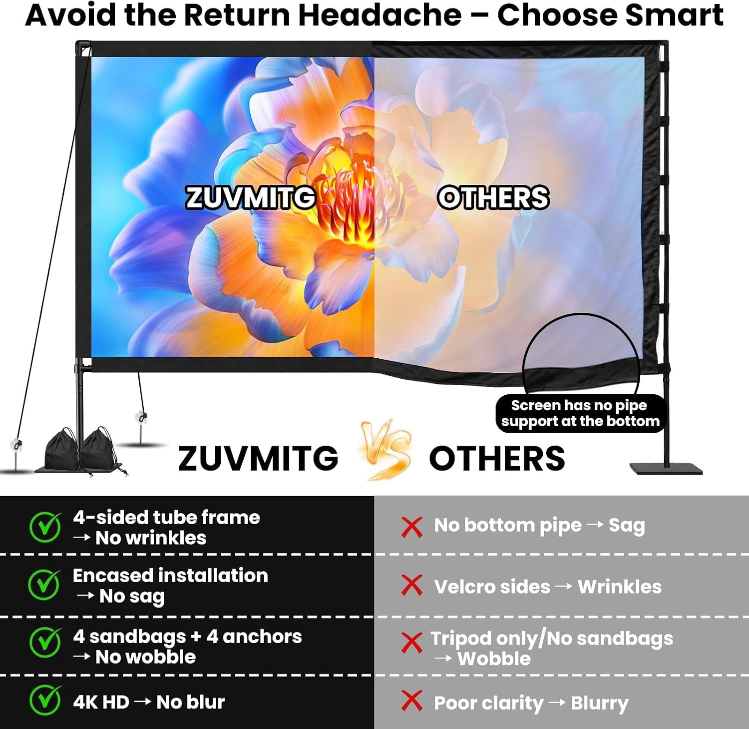 120-Inch Portable Outdoor Projector Screen with Stand (16:9 4K HD) - Image 2