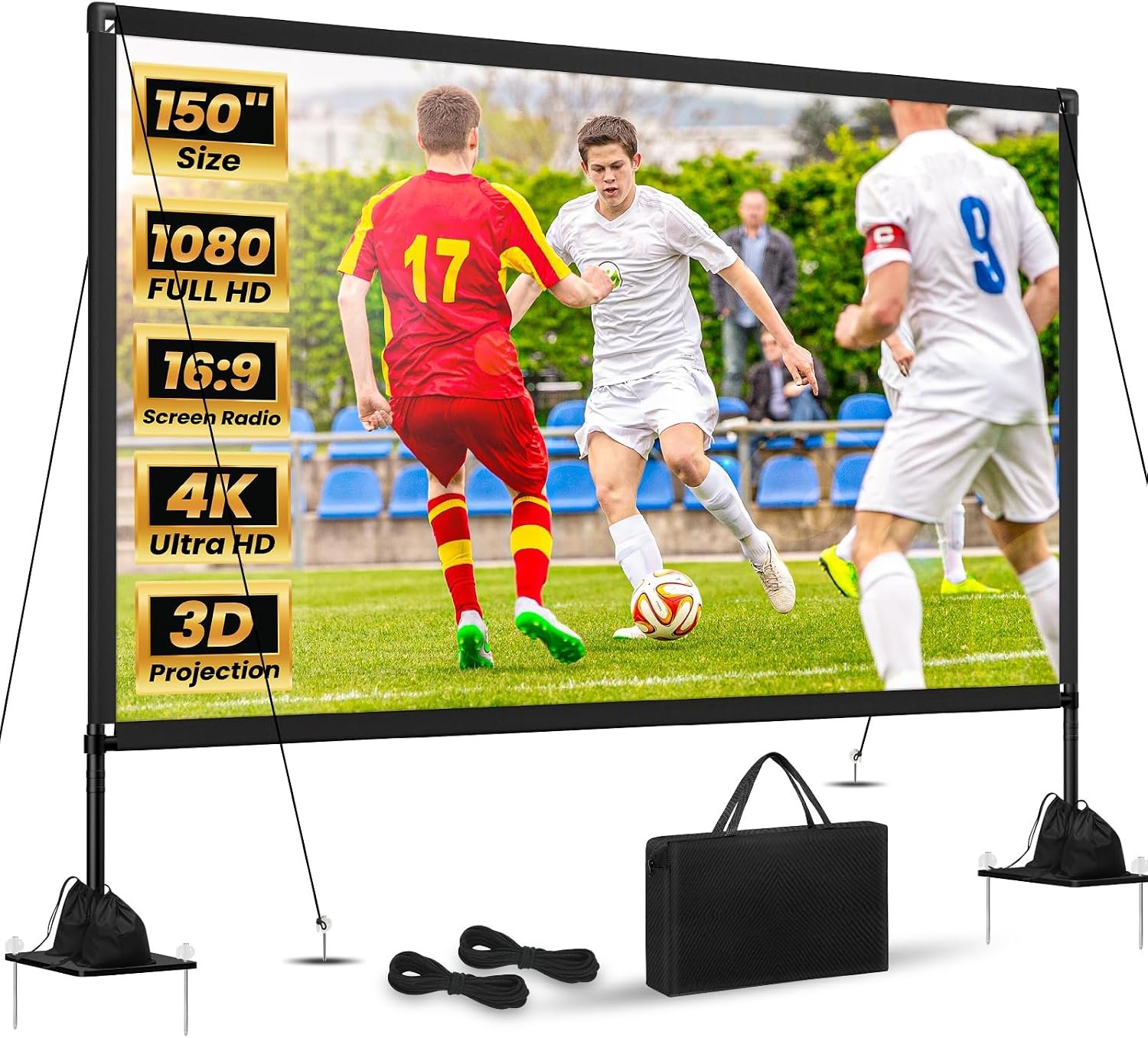 120-Inch Portable Outdoor Projector Screen with Stand (16:9 4K HD)