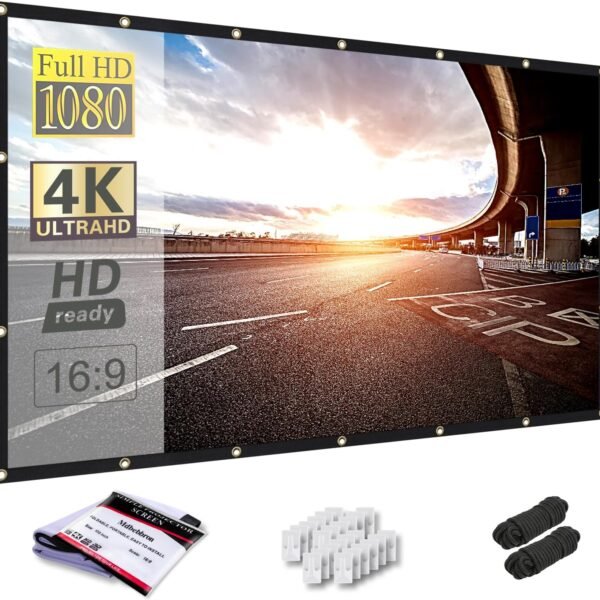 Mdbebbron 100 Inch Projector Screen (16:9 Foldable Anti-Crease Portable)