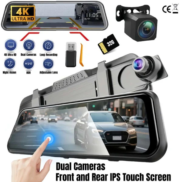9.66 inch mirror dash cam front and rear with touchscreen