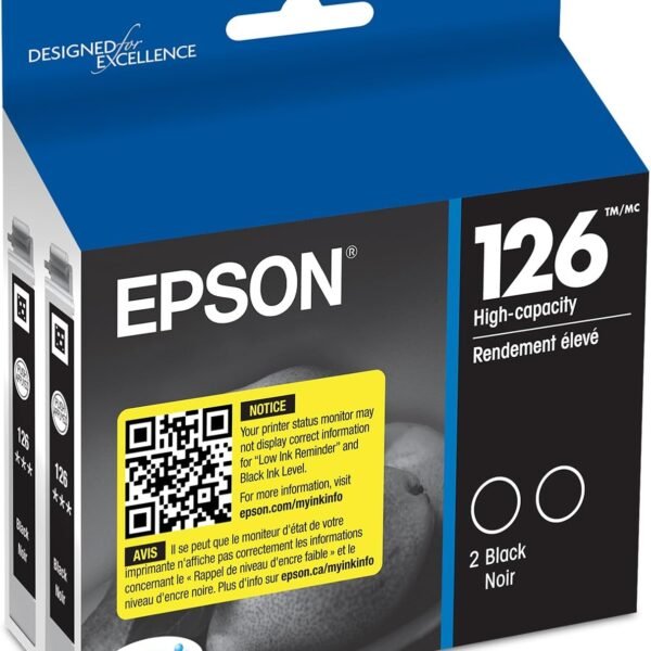 Epson 126 Black Ink Cartridges 2-Pack – High Capacity DURABrite Ultra, T126120-D2