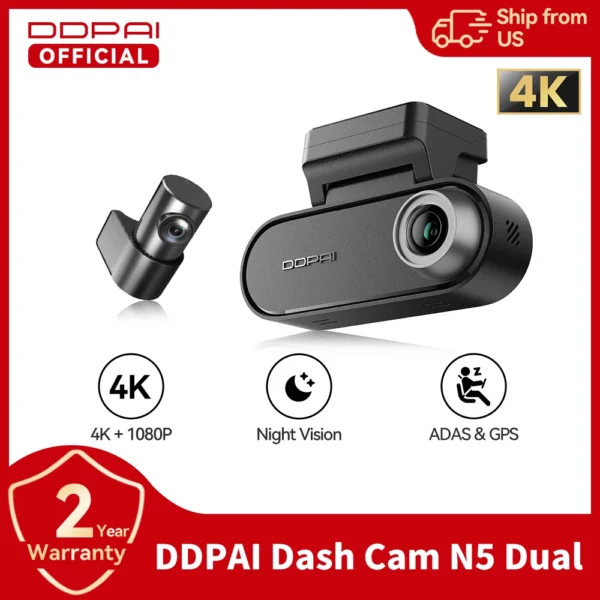 DDPAI N5 Dual 4K front and rear dash cam with rear camera
