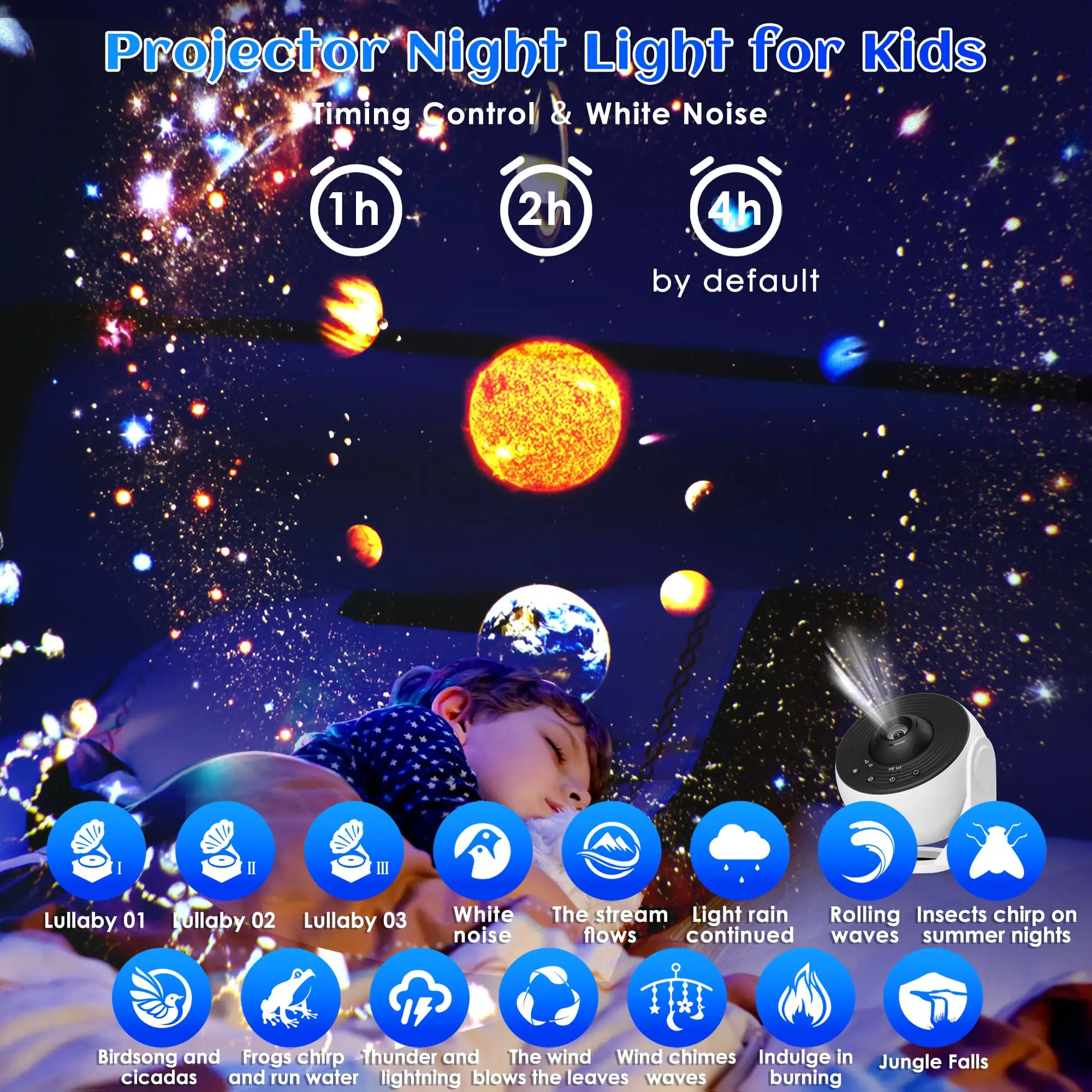 Galaxy projector night light for kids with timer