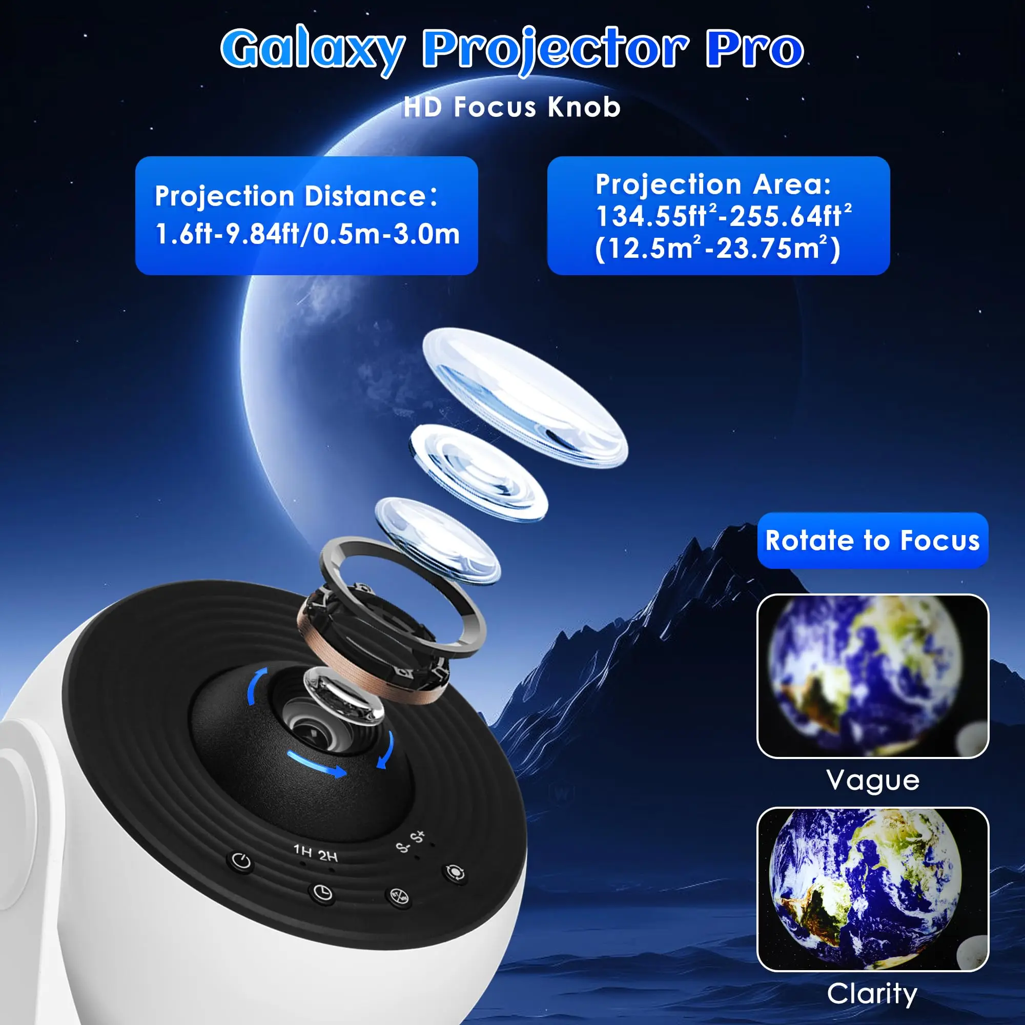 Galaxy projector adjustable focus projection distance
