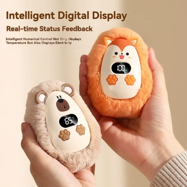 Rechargeable plush hand warmer with digital display