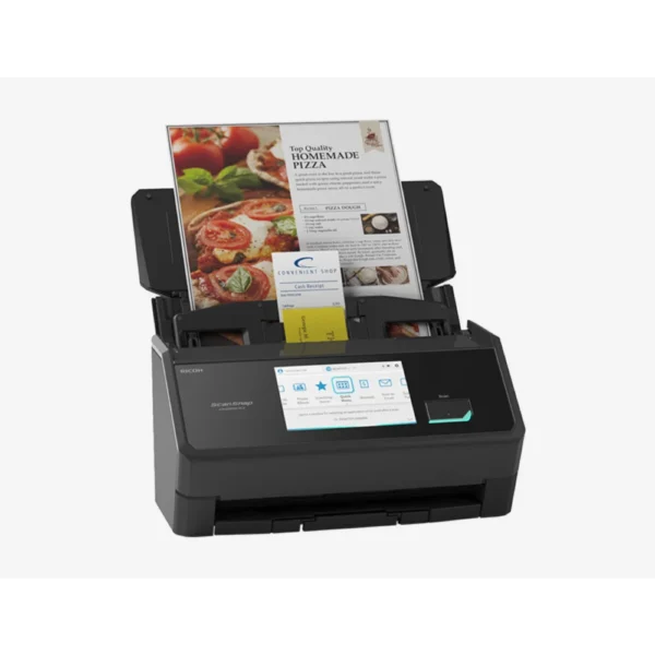 ScanSnap iX2500 document scanner scanning a stack of documents