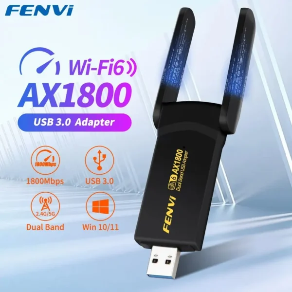 Wi-Fi 6 AX1800 USB 3.0 adapter with dual antennas